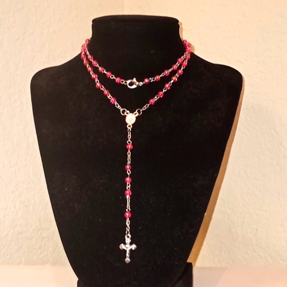 Iridescent Pink Rosary Beads